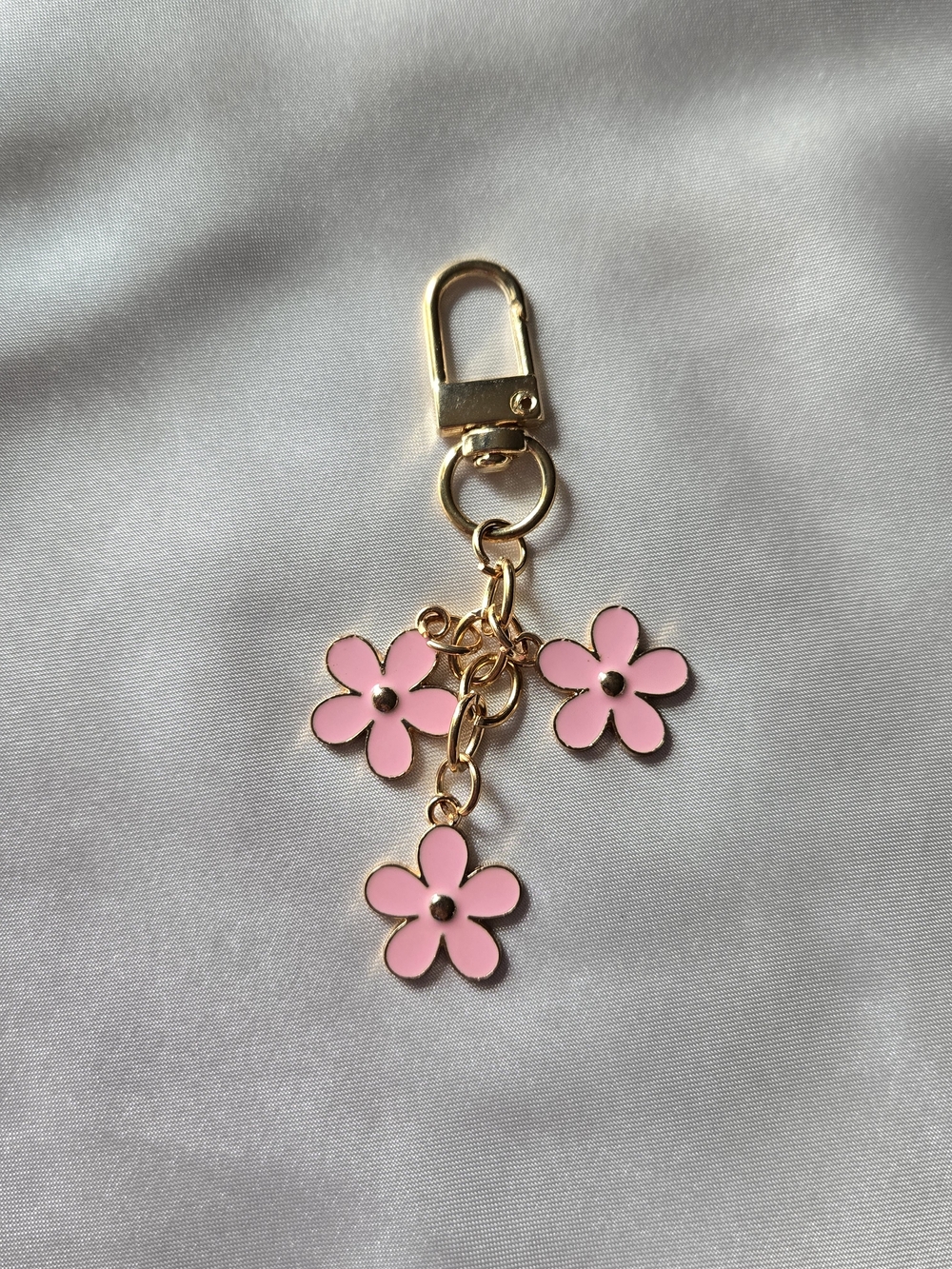 Gold-Tone Pink Flower Bag Charm